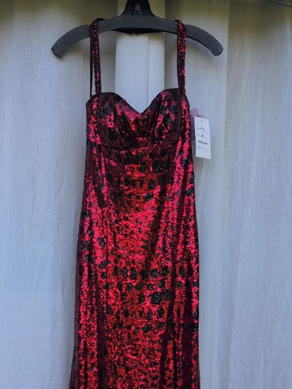 Red Sequin Strapless Evening Gown with Sweetheart Neckline